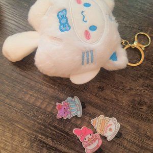 Cinnamoroll Sanrio Plushie Keychain New! With 3 Kawaii Clips My Melody etc